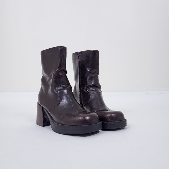 Vintage chunky heel boot square toe platform sock boot calf booties gogo - Picture 10 of 13